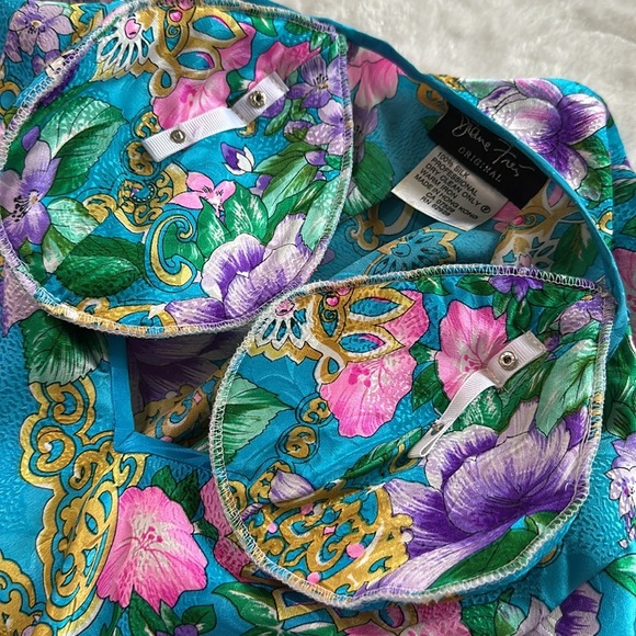 DIANE FREIS Vintage 80s Silk Jacquard Skirt Blouse Set 2 Piece Floral Bohemian - Picture 16 of 17